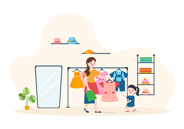 Little Girl In Kids Shop  Illustration