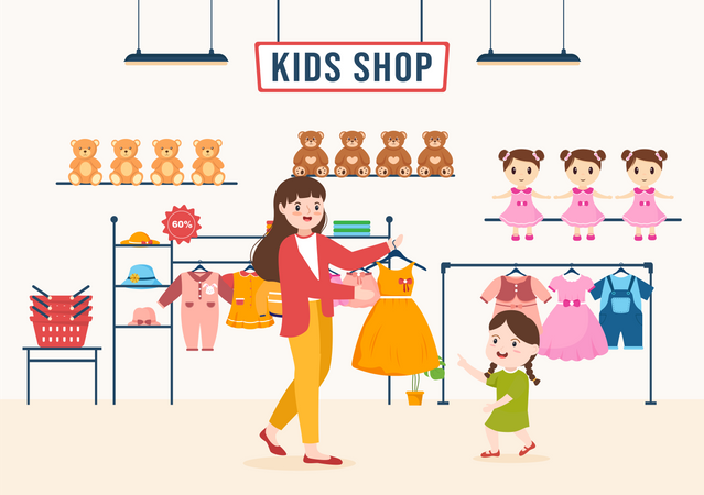 Little Girl In Kids Shop  Illustration