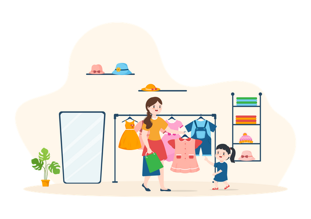 Little Girl In Kids Shop  Illustration