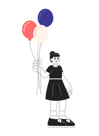 Little girl in summer dress holding balloons  Illustration