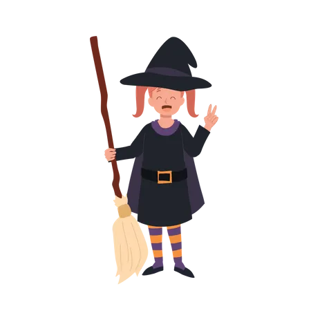 Little girl in witch costumes Illustration