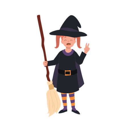 Little girl in witch costumes  Illustration