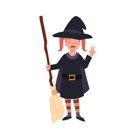 Little girl in witch costumes  Illustration