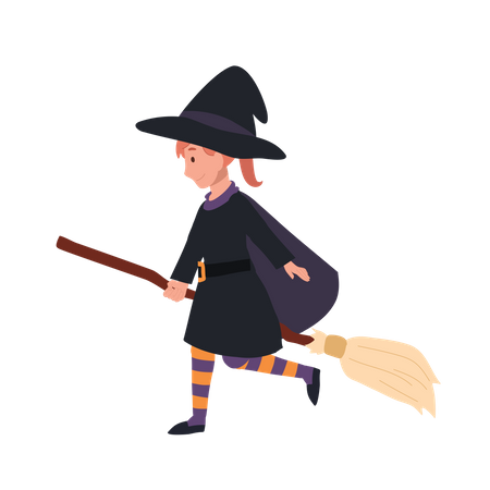 Little girl in witch costumes  Illustration