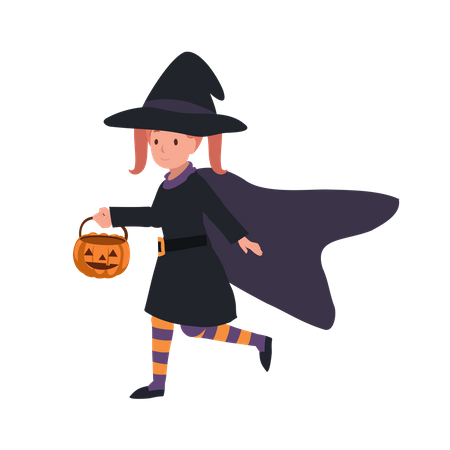 Little girl in witch costumes  Illustration