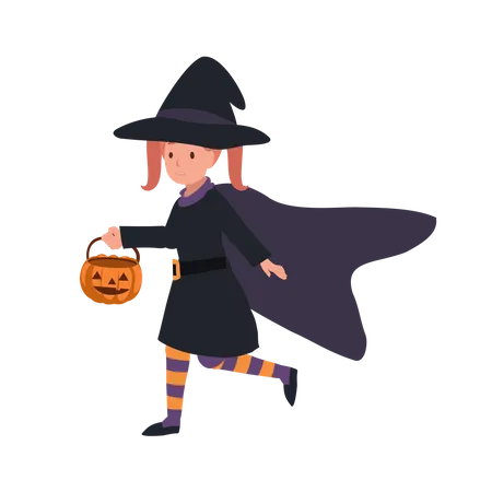 Little girl in witch costumes  Illustration