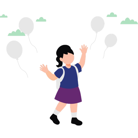 Little girl is dreaming about the balloons  Illustration
