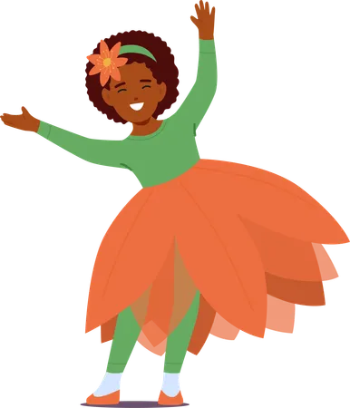 Little Girl Adorned In Petals And Hues Blossomed Into Vibrant Flower Spreading Joy With Every Delicate Step She Took Black Child Character Perform At School Show Cartoon People Vector Illustration Illustration