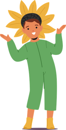 Little girl is dressed up in sunflower clothes  Illustration