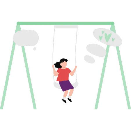 Little girl is enjoying on the swing  Illustration