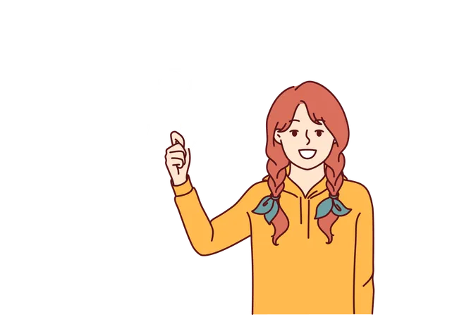 Little Girl Is Holding Hashtag Symbol Offering To Use Sign To Tag Friends Or Events In Social Media Posts Schoolgirl With Hashtag Recommends Making Link And Using Special Sign For Relinking Illustration