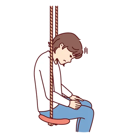 Little Girl Is Sad Sitting In Swing Due To Lack Of Friends Or Long Wait Of Parents From Work Lonely Preteen Girl Needs Friends And Peers After Moving House And Moving To New School Illustration