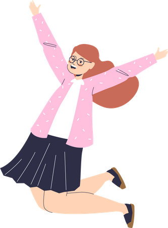 Little girl jumping and celebrating Illustration