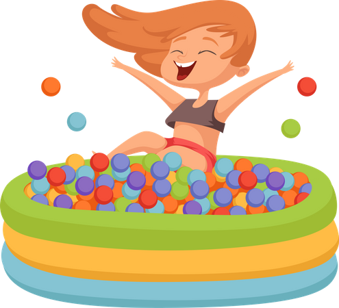 Little girl jumping in pool of balls  Illustration