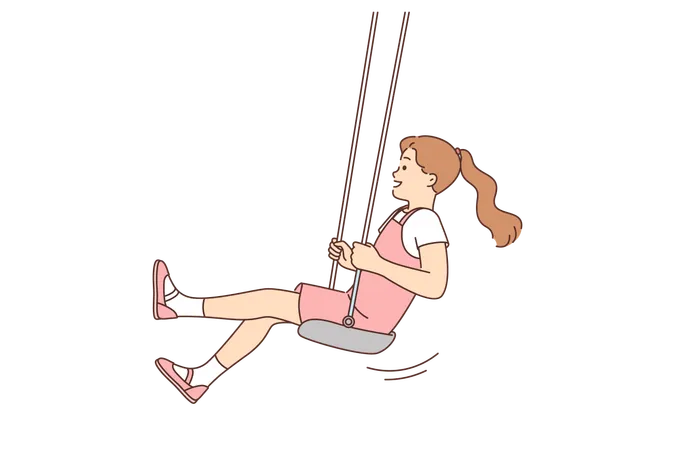Little Girl Laughing Swinging At Swing And Having Fun For Happy Childhood Concept Cheerful Teenage Schoolgirl Sitting On Swing Spending Time After School On Playground For Children Activities Illustration