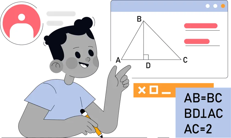 数学の公式を学ぶ少女  イラスト