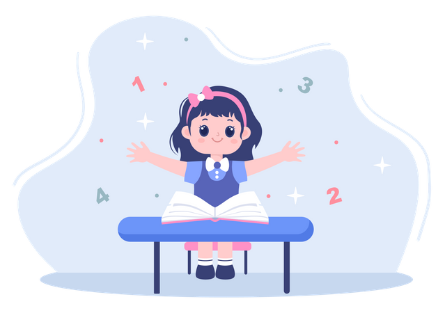 Little girl learning maths  Illustration