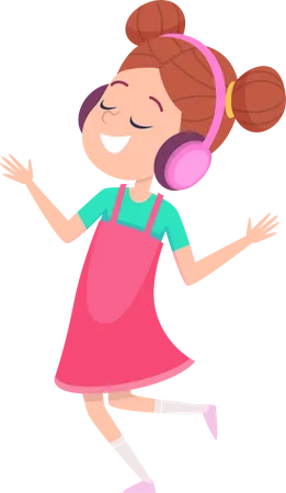 Little Girl Listening Music  Illustration