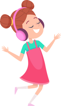 Little Girl Listening Music  Illustration
