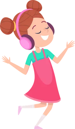 Little Girl Listening Music  Illustration