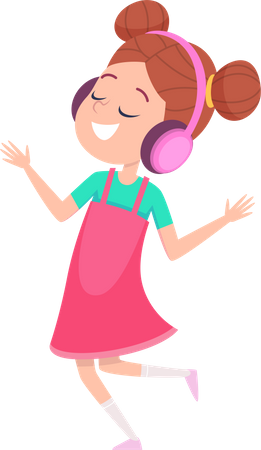 Little Girl Listening Music  Illustration