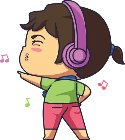 Little girl listening to music  Illustration