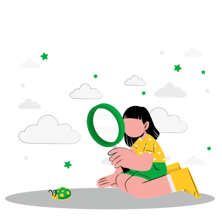 girl with magnifying glass cartoon