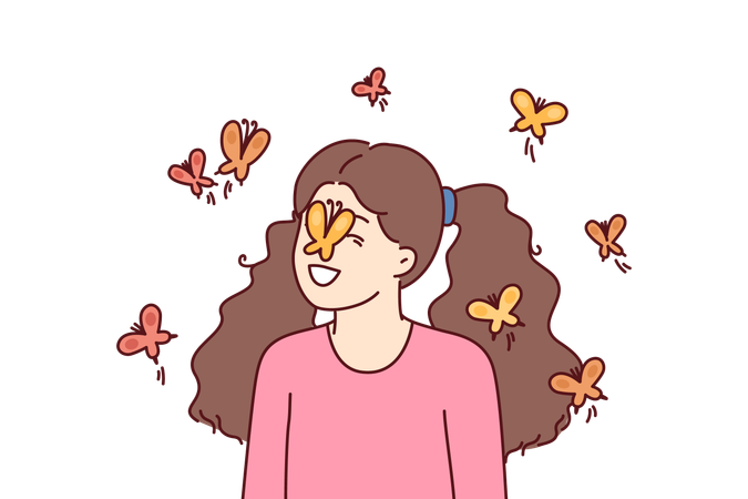 Little girl loves butterflies  Illustration