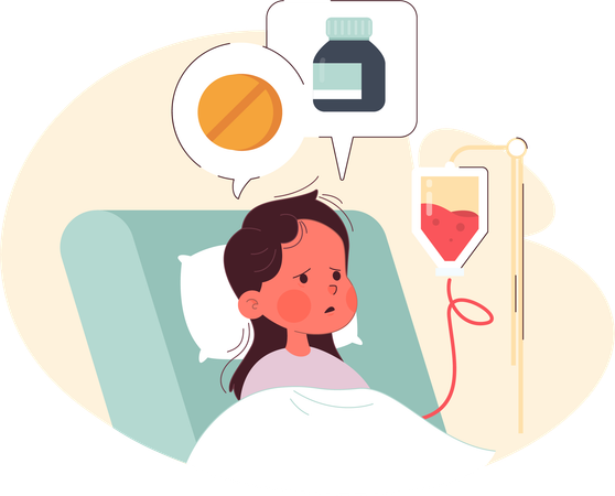 Little girl lying in hospital ward bed  Illustration