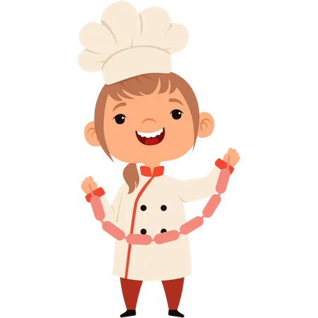 Little girl making sausages  Illustration