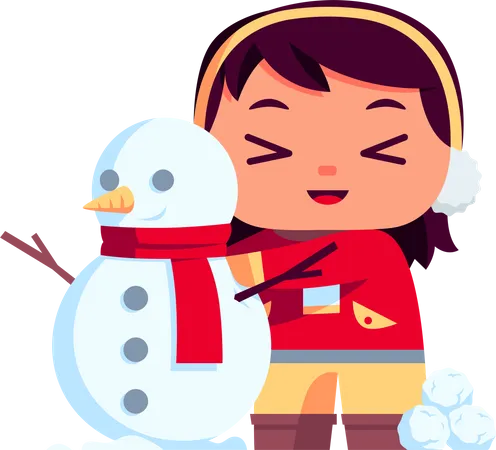 Little girl making Snowman  Illustration