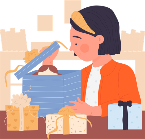 Little Girl Open Gifts  Illustration