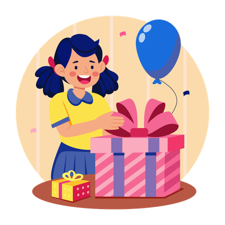 Little girl opening gift  Illustration