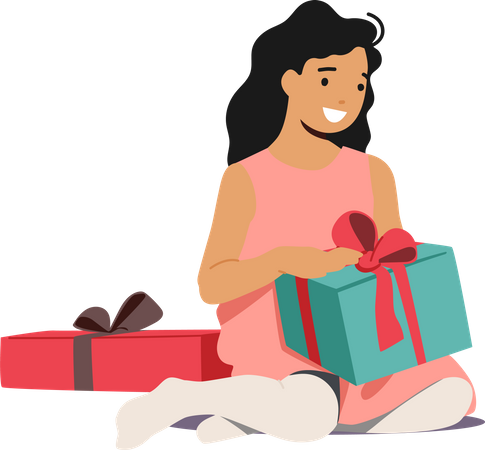 Little Girl Opening Gift box Illustration