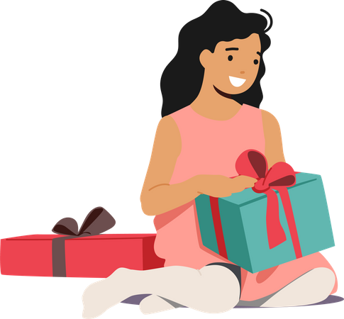 Little Girl Opening Gift box  Illustration