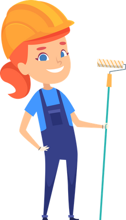 Little girl painter holding roller  イラスト