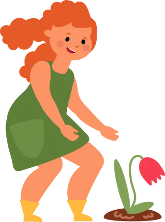 Little girl planting flower  Illustration