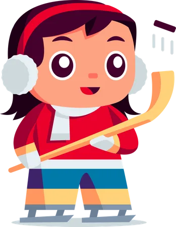 Little girl playing Ice Hockey  Illustration