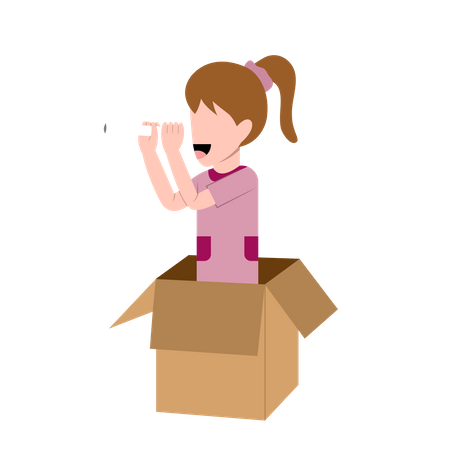 Little girl playing in box  Illustration