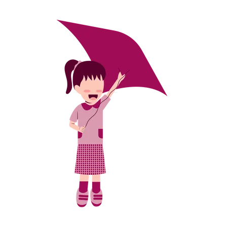 Little Girl Playing Kite  イラスト