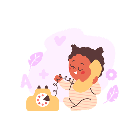 Little girl playing telephone  Illustration