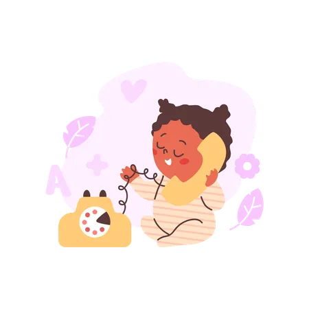 Little girl playing telephone  Illustration