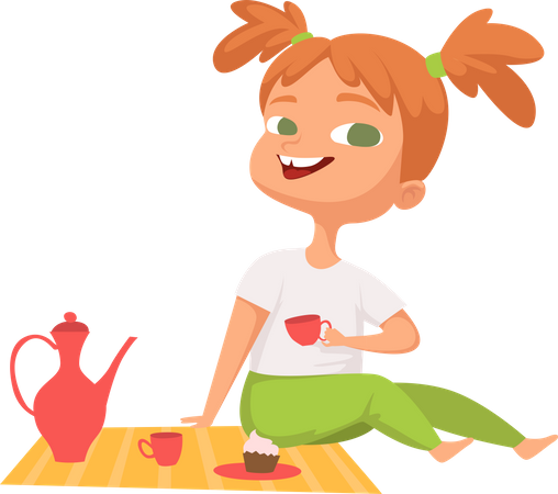Little girl playing with cup  Illustration