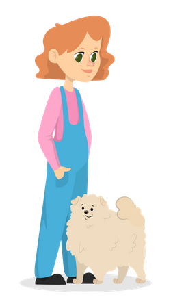 Little Girl playing with dog Illustration