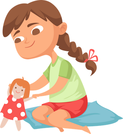 Little girl playing with doll Illustration