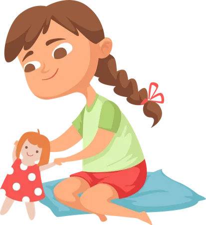 Little girl playing with doll Illustration