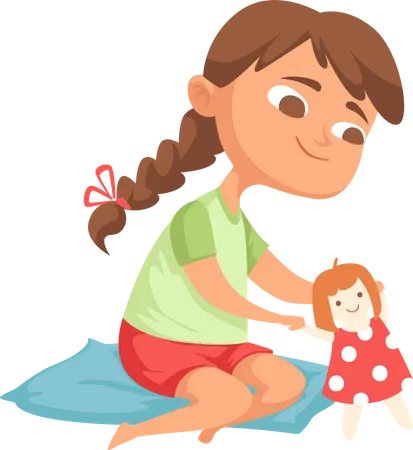 Little girl playing with doll  Illustration