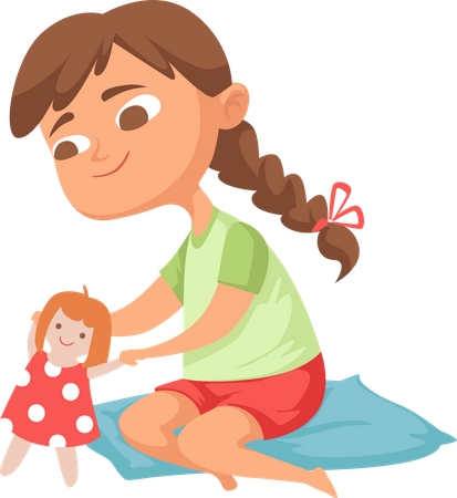 Little girl playing with doll  Illustration