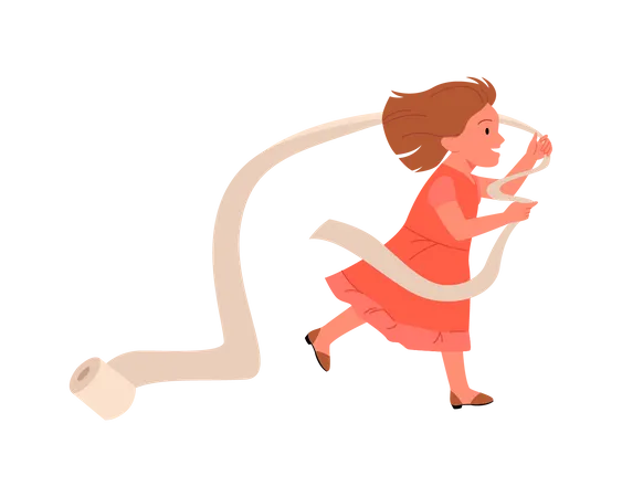 Little girl playing with toilet paper  Illustration