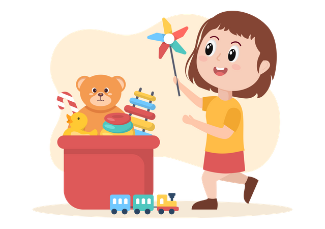 Little Girl playing with toy Illustration